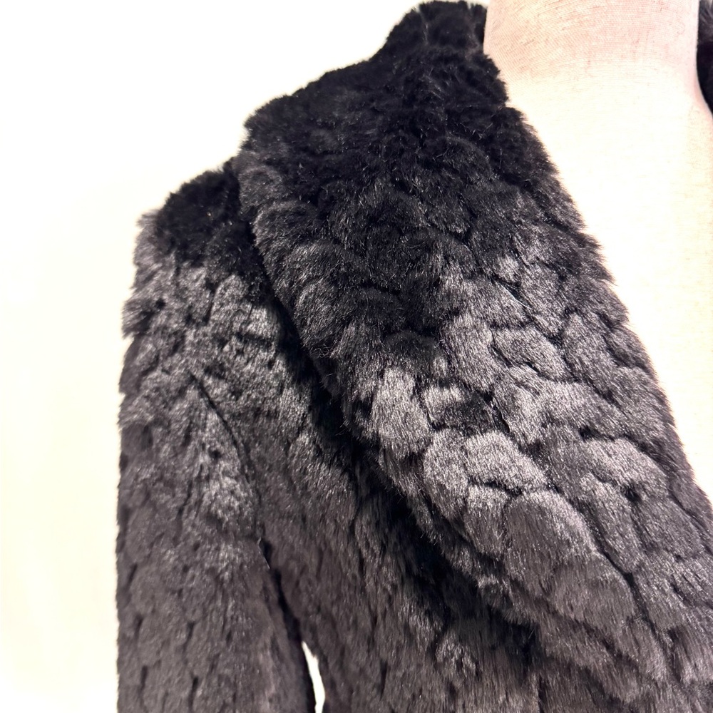Caslon Cropped Black Teddy Faux Fur Jacket Shawl CollarSoft Luxe cocktail sz M